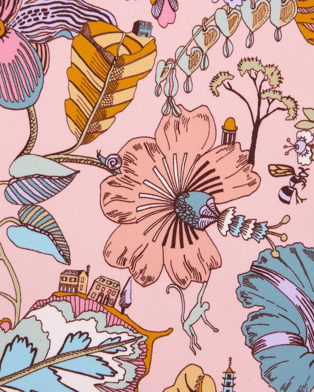 Aria Silk Dress in Pink Fantasy Land Pattern